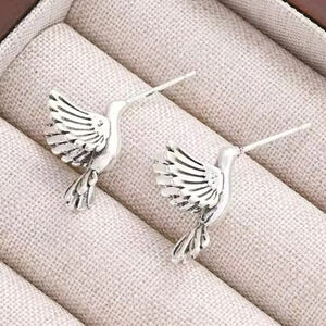 Hummingbird Silver Tone Stud Earrings